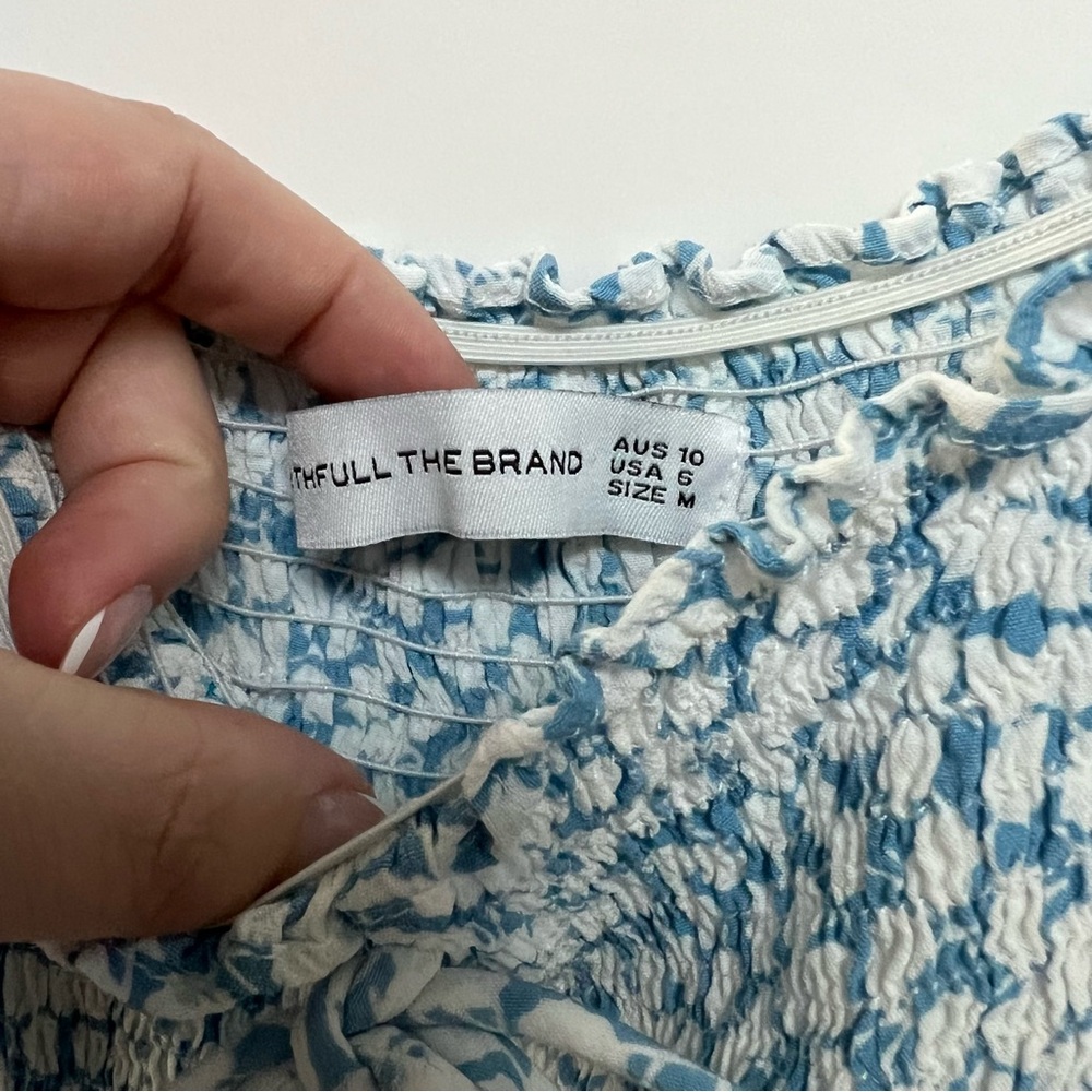 Faithfull The Brand Bella Floral Print Midi Dress Milkmaid Blue White Med $198 - Picture 9 of 12